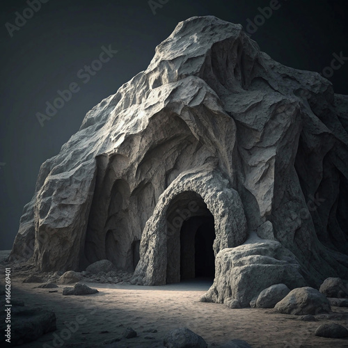 Abstract Grey Stone Cave Formation with Dark Background