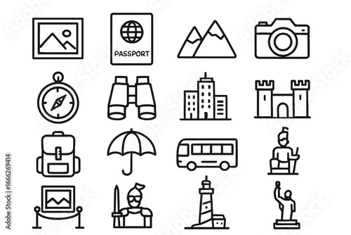 Travel and Adventure Icons Set Keywords: travel, adventure, tourism, vacation, journey, icons