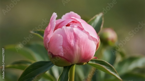 Wallpaper Mural A close - up of a pink peony bud, with layered petals, showing softness and vitality. Torontodigital.ca