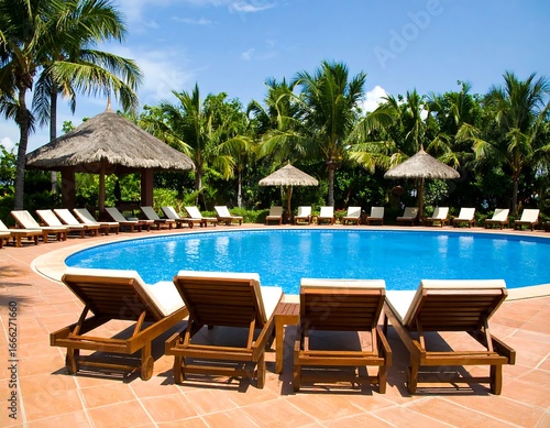 Tropical resort pool scene