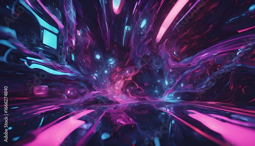 Abstract Neon Fluid Waves Background Colorful Pink and Blue Energy Flow