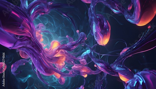 Abstract Neon Fluid Waves Background Colorful Pink and Blue Energy Flow