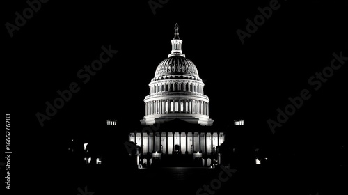 Capitol Silhouette. Night View of the US Capitol House in Washington D.C.