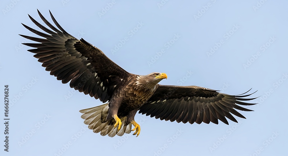 Obraz premium Majestic Eagle in Flight Against a Pale Sky