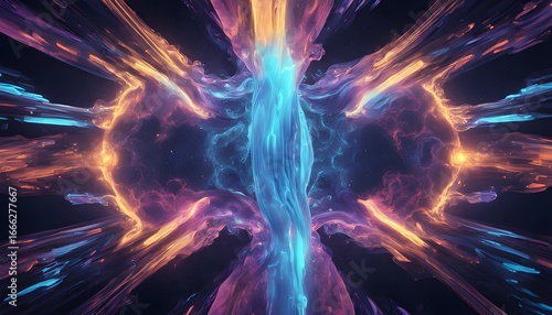 Abstract Neon Fluid Waves Background Colorful Pink and Blue Energy Flow