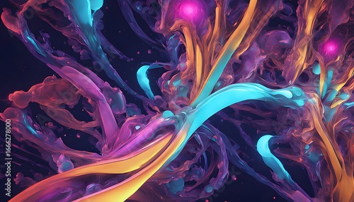 Abstract Neon Fluid Waves Background Colorful Pink and Blue Energy Flow