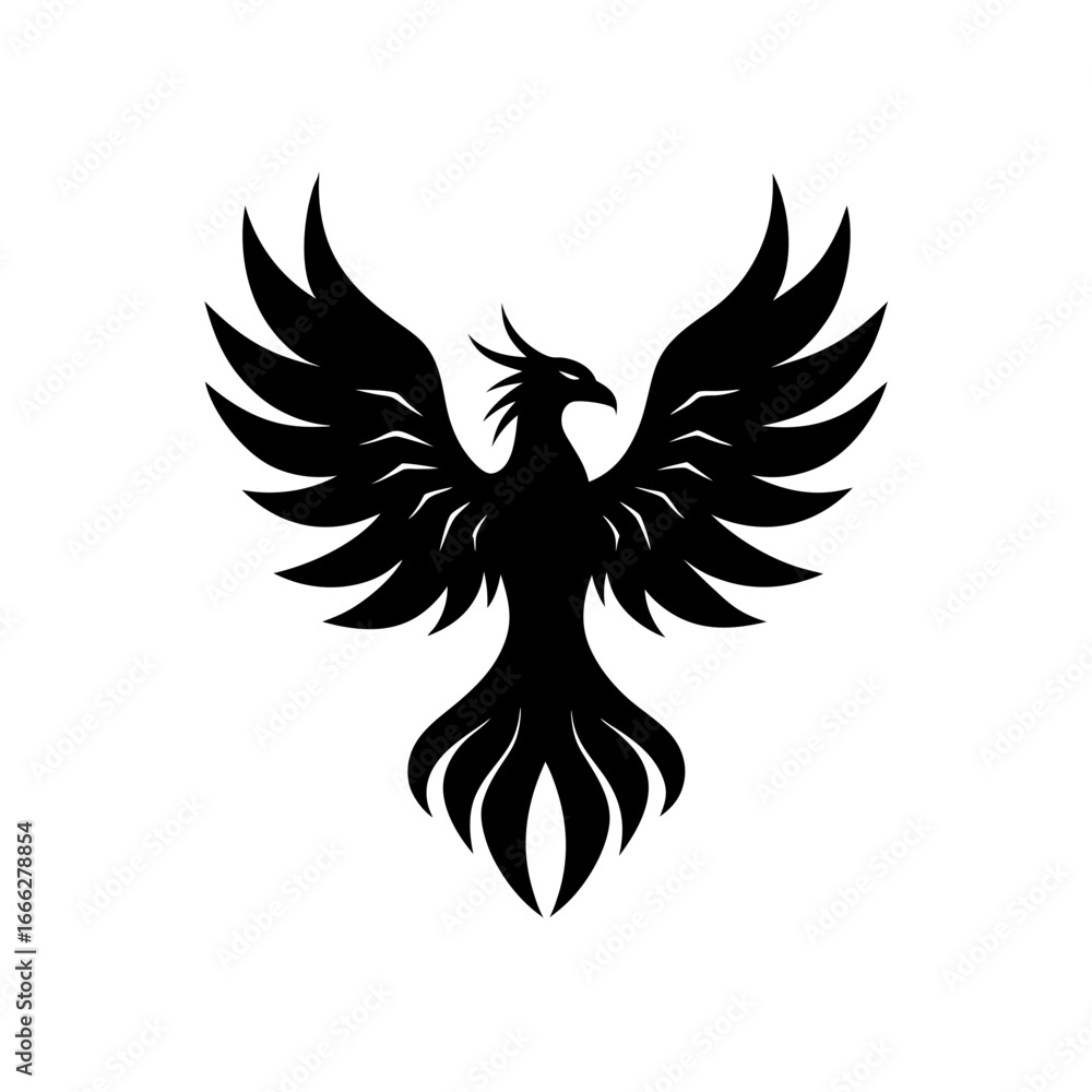 Obraz premium Elegant golden phoenix silhouette rising vector illustration scalable graphic art