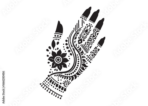 hand mehndi logo silhouette vector, mehendi silhouette vector illustration, mehndi henna tattoos silhouette vector, wedding mehndi design logo silhouette vector on white background 