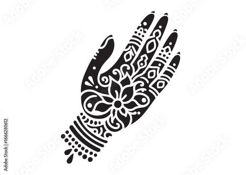 hand mehndi logo silhouette vector, mehendi silhouette vector illustration, mehndi henna tattoos silhouette vector, wedding mehndi design logo silhouette vector on white background 