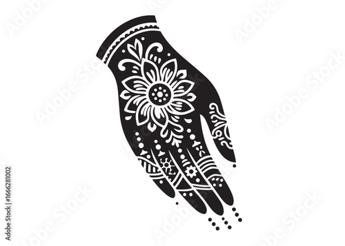 hand mehndi logo silhouette vector, mehendi silhouette vector illustration, mehndi henna tattoos silhouette vector, wedding mehndi design logo silhouette vector on white background 
