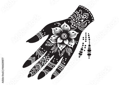 hand mehndi logo silhouette vector, mehendi silhouette vector illustration, mehndi henna tattoos silhouette vector, wedding mehndi design logo silhouette vector on white background 