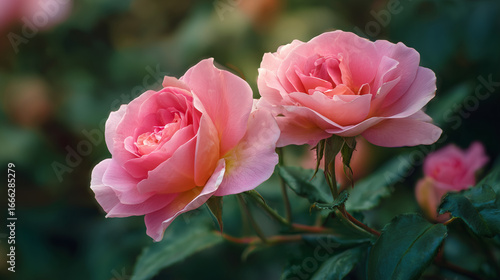 Wallpaper Mural Two delicate pink roses in full bloom, surrounded by lush green foliage Torontodigital.ca