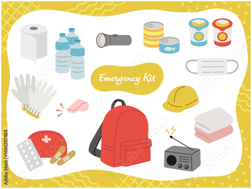 防災グッズセットのイラスト emergency_kit