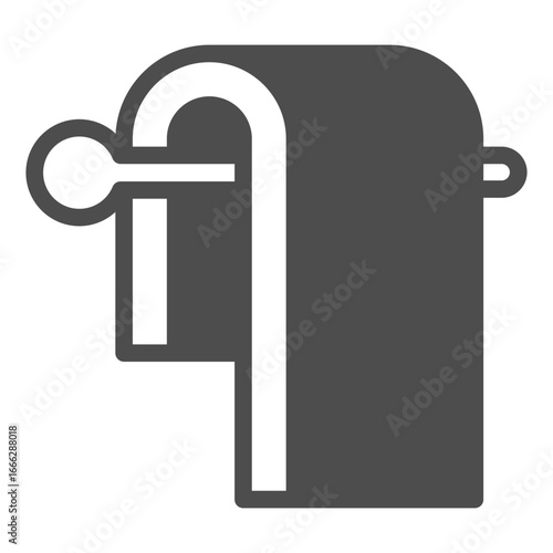 Hanger with clean towel solid icon, spa massage concept. Vector graphics. Towel hanger in bathroom, bath time sign on white background, glyph style icon for mobile or web design.