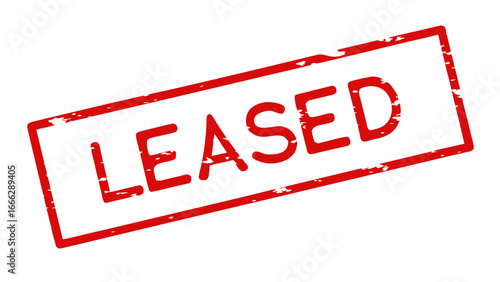 Red stamped label indicating leased status on white background  