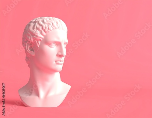 Classic Bust of a Man, Minimalist Pink Background, Elegant Art Piece.