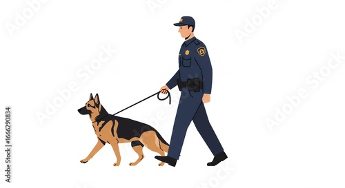 Police Officer Walking with German Shepherd K9 Unit