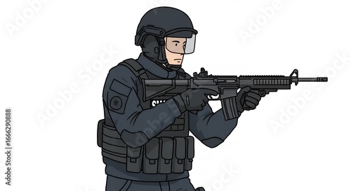 ** SWAT Officer Aiming Rifle