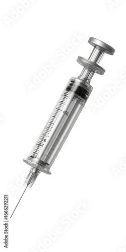 Stainless steel syringe, angled view