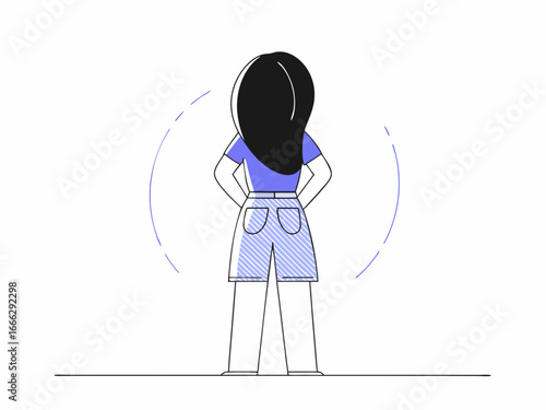 Perspective and Introspection: This illustration captures a contemplative figure, seen from behind, immersed in thought, with a thoughtful gaze toward an undefined horizon.