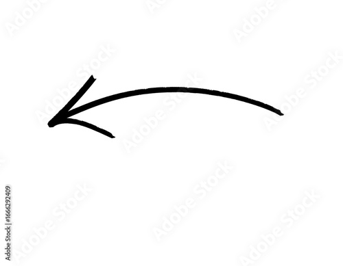 Simple curved arrow pointing left, hand-drawn black illustration