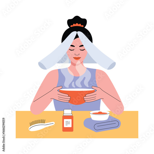 Holding A Steaming Bowl Flat Illustration. EPS 10 file 