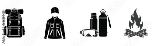 Camping Gear and Equipment Icons Set