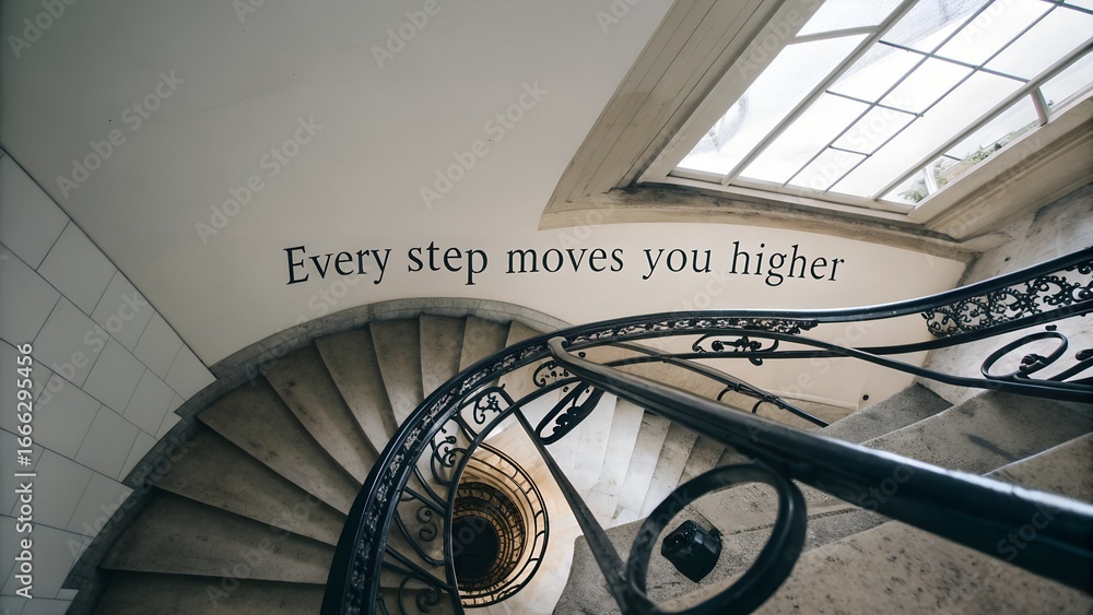 Obraz premium Inspirational staircase with motivational quote on wall interior design