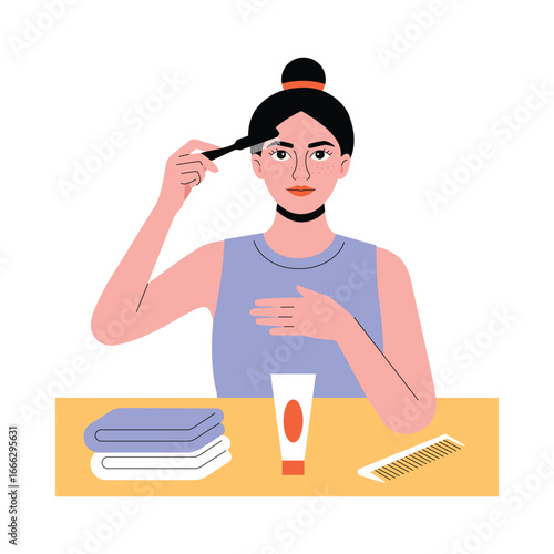 Brushing Eyebrows Flat Illustration. EPS 10 file 