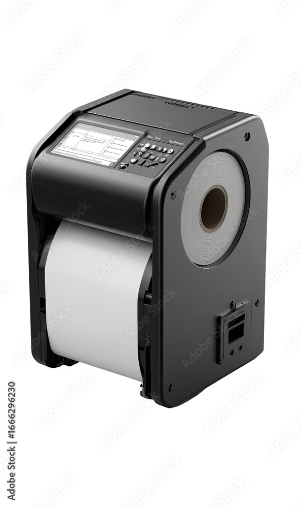Obraz premium Compact, black label printer with paper roll