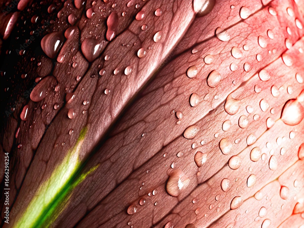 Fototapeta premium water drops on leaf. leaf, water, nature, drop, rain, dew, plant, macro, drops, wet, closeup, leaves, abstract, texture, droplets, droplet, raindrop, flower, freshness, grass, close-up, garden, summer