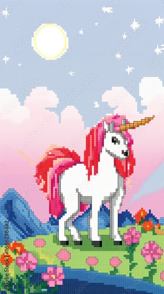 Naklejka premium Cross stitch unicorn livestock graphics mammal.