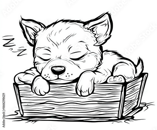 Puppy sleeping in a basket ...