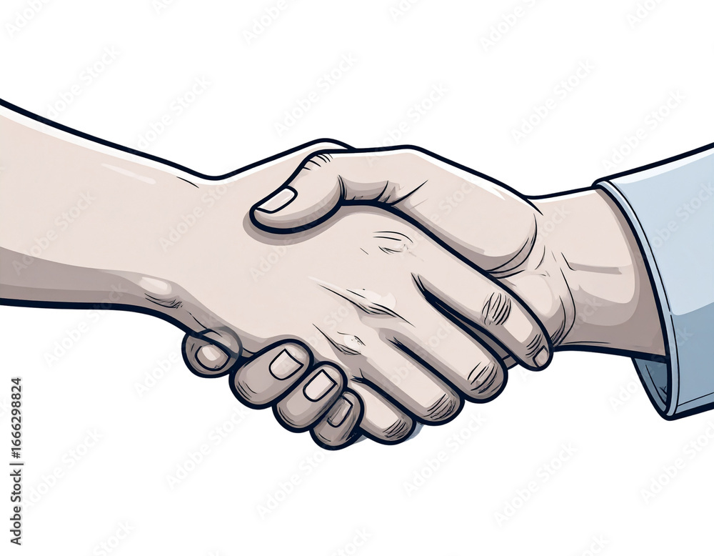 Fototapeta premium Close up of two people shaking hands in agreement against a dark background