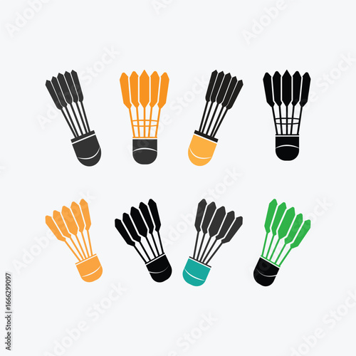 Badminton Shuttlecock bundle, Simple Vector Icon bundle, Badminton Sport items, Line Art, enthusiasts, vector illustration, activities and tournaments, feathers and cork, bat, game, Logo, silhouette,
