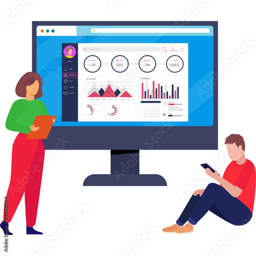 Business team working on income dashboard analysis Illustration