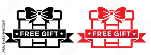 Free Gift Badge Icon Present Box Ribbon Offer Promotion Label Design