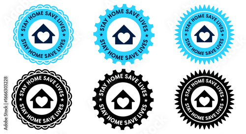 Stay Home Save Lives Badge Icon Heart House Safety Awareness Design