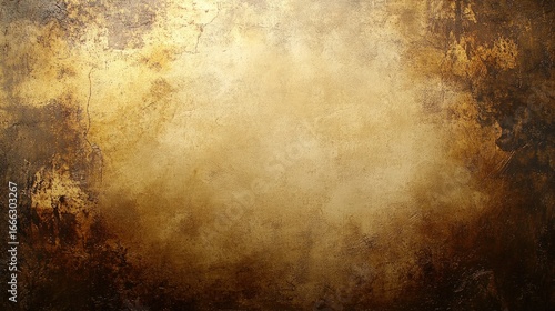 A textured, aged gold and bronze metallic background with grunge patina, cracks, and warm glowing tones - ideal as a vintage or luxury backdrop.