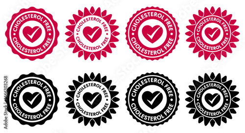 Cholesterol Free Badge Icon Heart Checkmark Healthy Product Label Design