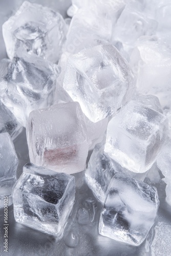 Close-up of many clear ice cubes