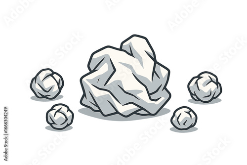 Crumpled paper ball vector icon. Concept of a mistake, creative block, bad idea, or office waste. Brainstorming failure and search for new ideas. Rejected document.