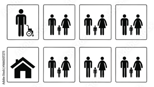 Family and Accessibility Icons Collection silhouette