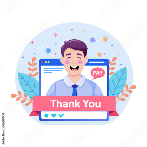 A flat style illustration showing a person making online payment