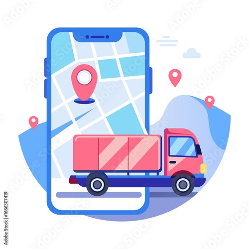 A flat style illustration showing online delivery