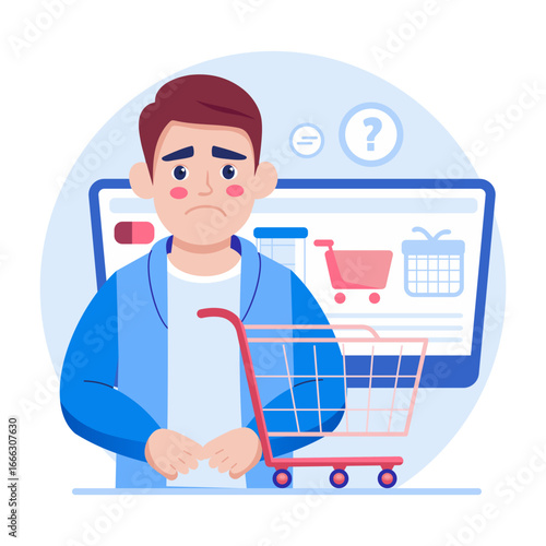 A flat style illustration showing no shopping
