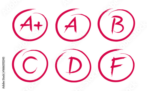 Red hand drawn grade result. School and college clipart.