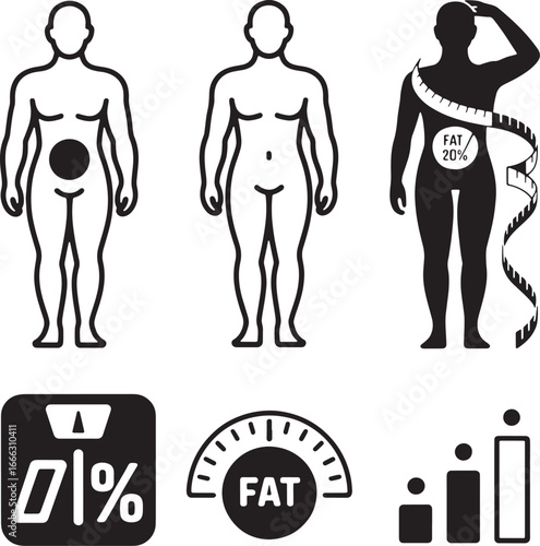 Body Fat Percentage Icons Showing Weight Scale Body Types and Measurement vector illustration