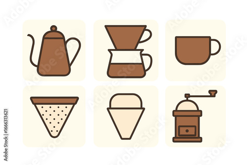 Coffee brewing tools in vector illustration style for microstock