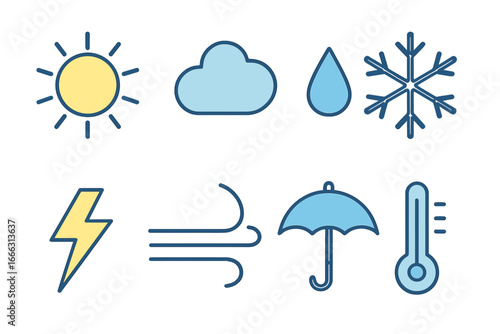 Weather icons representing various climatic conditions and phenomena